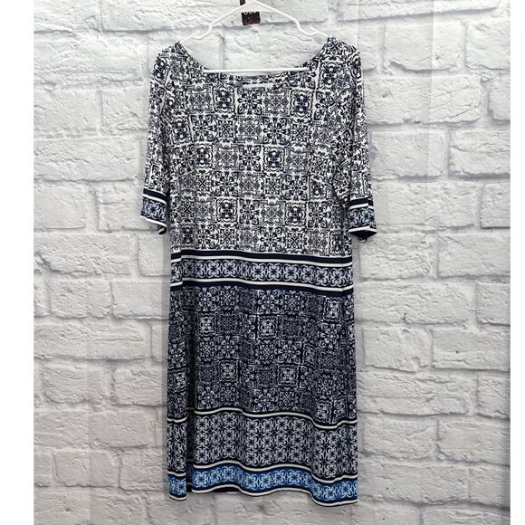 Jones Studio Separates Navy Print Sheath Dress XL - Picture 1 of 4